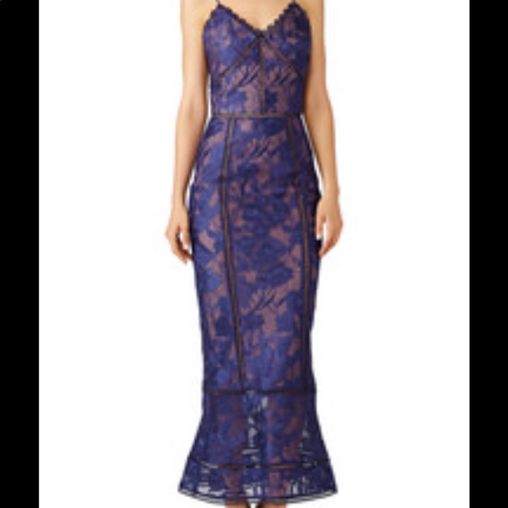 Marchesa Notte purple midi lace dress size 8